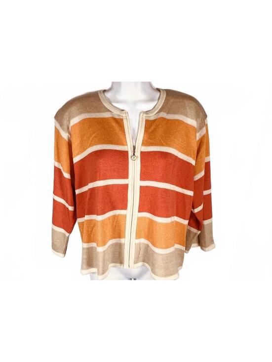 San Remo Sweaters - SAN REMO Laura Knits  |Vintage 90s  Striped Zip Cardigan Sunset Boho 70s Vibe/ L